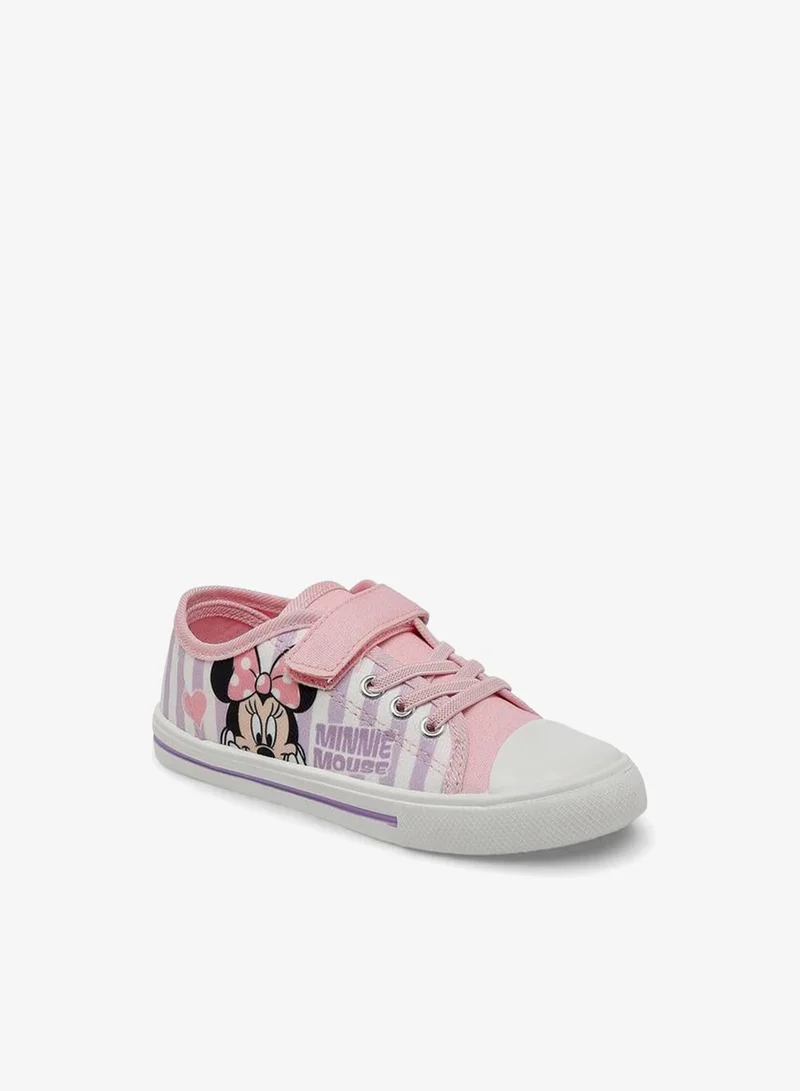 ديزني Girls Minnie Mouse Print Hook & Loop Ankle Sneakers