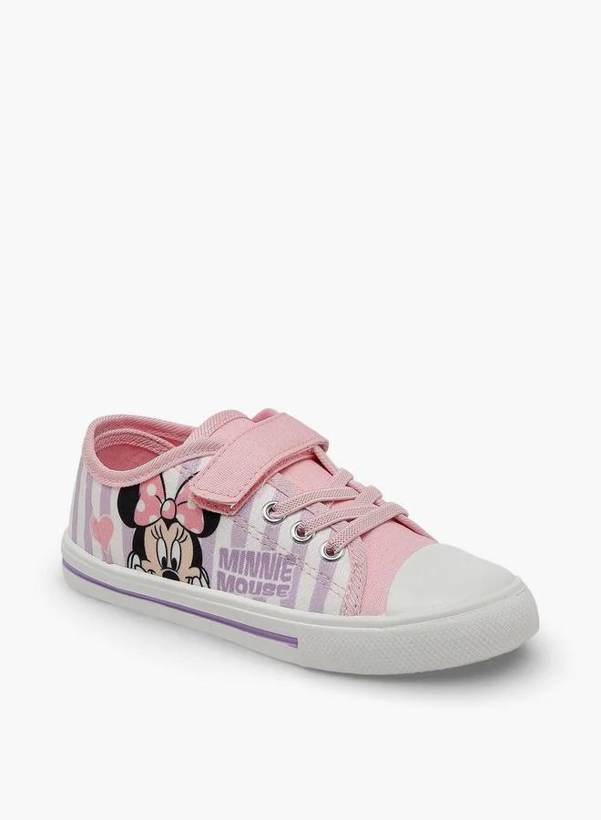 Disney Girls Minnie Mouse Print Hook & Loop Ankle Sneakers