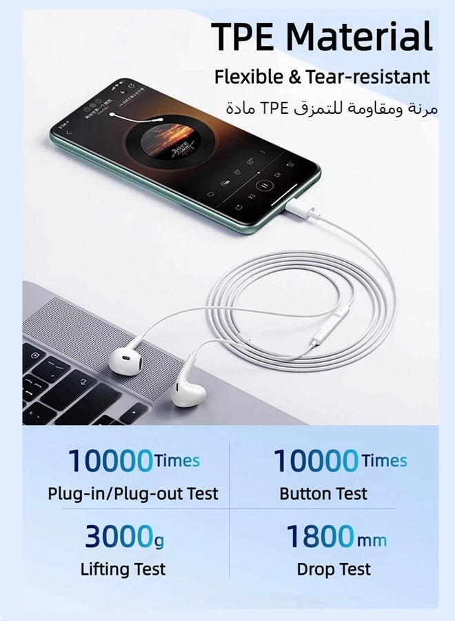 ريماكس سماعات أذن سلكية RM-702a، موصل USB-C من النوع C، تصميم داخل الأذن، ميكروفون ستيريو عالي الدقة مدمج، تحكم في مستوى الصوت، مناسبة للموسيقى والمكالمات والألعاب، لون أبيض، متوافقة مع أجهزة USB-C - Image 5