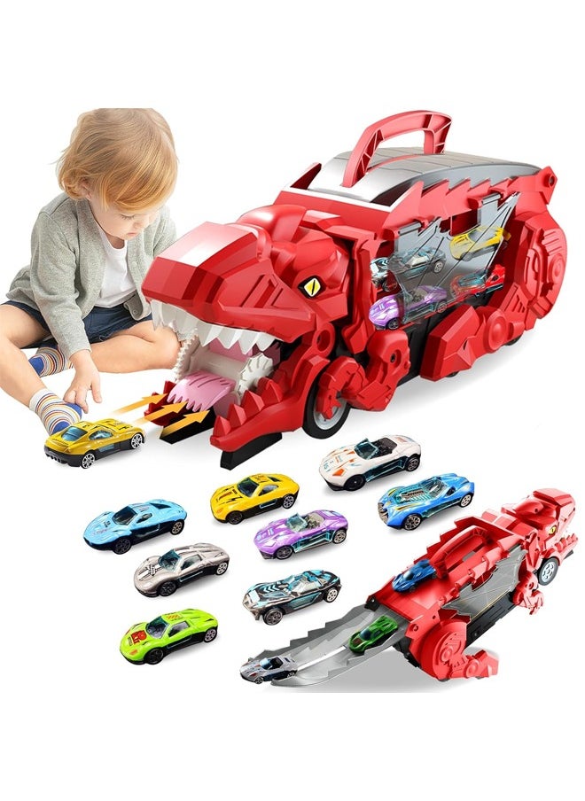 Quivlox - Dinosaur Truck Toys for Kids 3-5, T-Rex Dinosaur Transporter Car Carrier with Foldable Sliding, City Dinosaur Ultimate Hauler Track Toy Transforms into Dino, Toys Gifts  for Age 3 4 5 6 7 Year & Up Old Boy Girls Best Gift(8 Cars) - Image 1