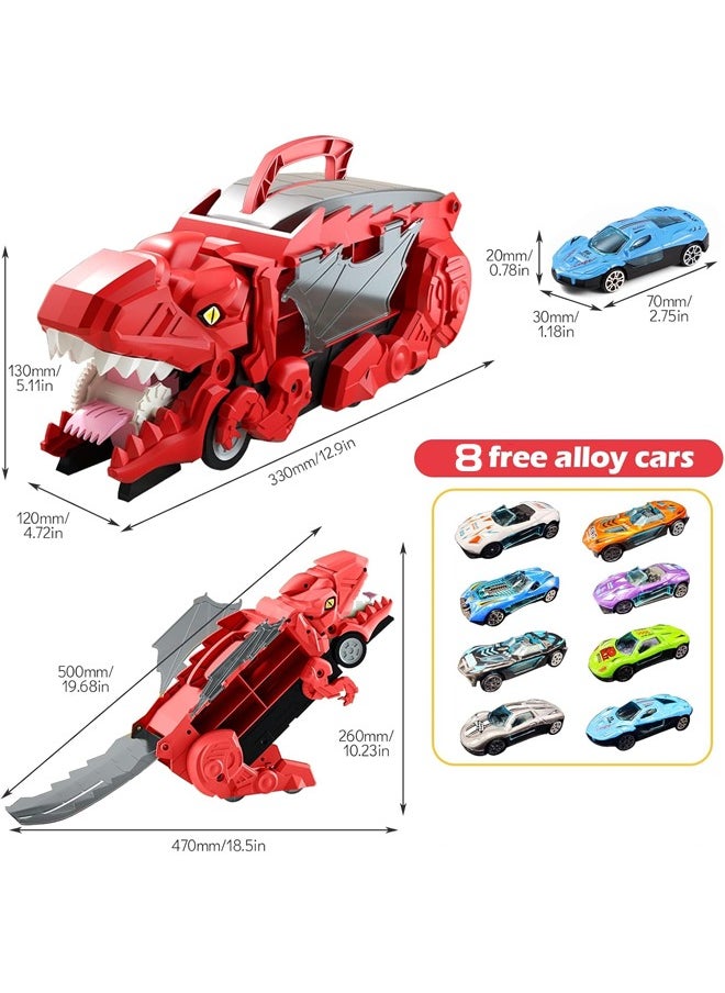 Quivlox - Dinosaur Truck Toys for Kids 3-5, T-Rex Dinosaur Transporter Car Carrier with Foldable Sliding, City Dinosaur Ultimate Hauler Track Toy Transforms into Dino, Toys Gifts  for Age 3 4 5 6 7 Year & Up Old Boy Girls Best Gift(8 Cars) - Image 1