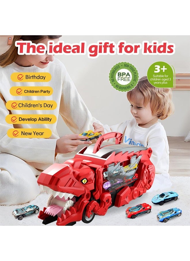 Quivlox - Dinosaur Truck Toys for Kids 3-5, T-Rex Dinosaur Transporter Car Carrier with Foldable Sliding, City Dinosaur Ultimate Hauler Track Toy Transforms into Dino, Toys Gifts  for Age 3 4 5 6 7 Year & Up Old Boy Girls Best Gift(8 Cars) - Image 1