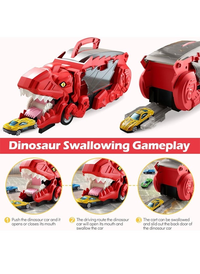 Quivlox - Dinosaur Truck Toys for Kids 3-5, T-Rex Dinosaur Transporter Car Carrier with Foldable Sliding, City Dinosaur Ultimate Hauler Track Toy Transforms into Dino, Toys Gifts  for Age 3 4 5 6 7 Year & Up Old Boy Girls Best Gift(8 Cars) - Image 1