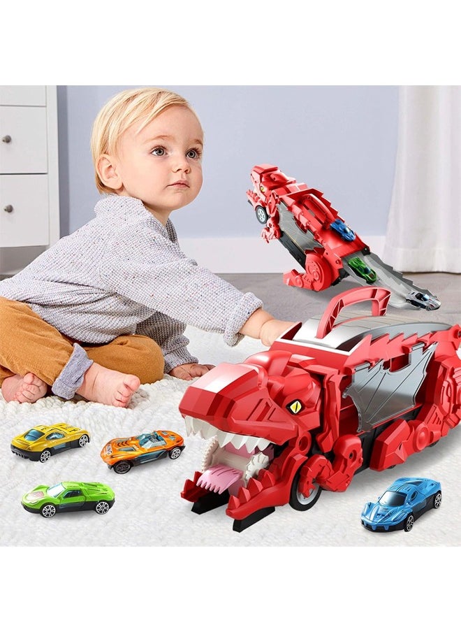 Quivlox - Dinosaur Truck Toys for Kids 3-5, T-Rex Dinosaur Transporter Car Carrier with Foldable Sliding, City Dinosaur Ultimate Hauler Track Toy Transforms into Dino, Toys Gifts  for Age 3 4 5 6 7 Year & Up Old Boy Girls Best Gift(8 Cars) - Image 1