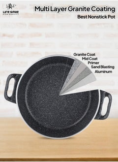 Life Smile LIFE SMILE Shallow Pots Set with Lid | 100% PFOA FREE | Non Stick Granite Coating Frying Pans set | Oven Safe | Double Handle (Black (Induction Base), 24/28/32 CM)  - Image 5