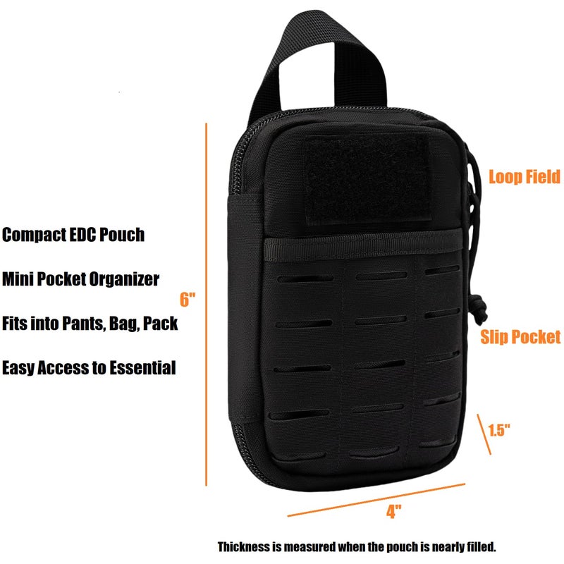 Dotacty Mini Pocket Organizer for Men EDC Gear Storage Pouch Belt/MOLLE-Compatible 6" x 4" x 1.5" Micro Nylon Bag for Multitools Flashlight Knife Pen Field Notebook (Black, 6" x 4" x 1.5") - Image 2