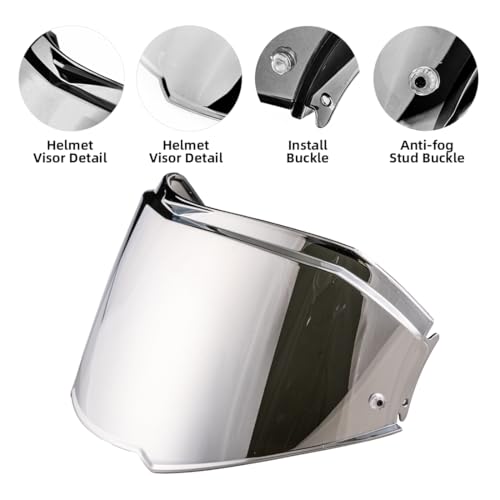 VCOROS Helmet Visor For Valiant II Helmet Visor Unisex-Adult Flip Up Helmets Replacement Helmet Shield (Chrome Silver) - Image 3