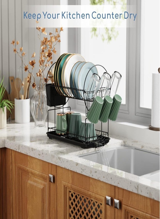 NYTRYD Dish Drying Rack, Dish Racks for Kitchen, 2 Tiers Large Dish Drainer Organizer with Utensil Holder, Kitchen Counter Organizers and Storage Rack with Drainboard. - Image 4