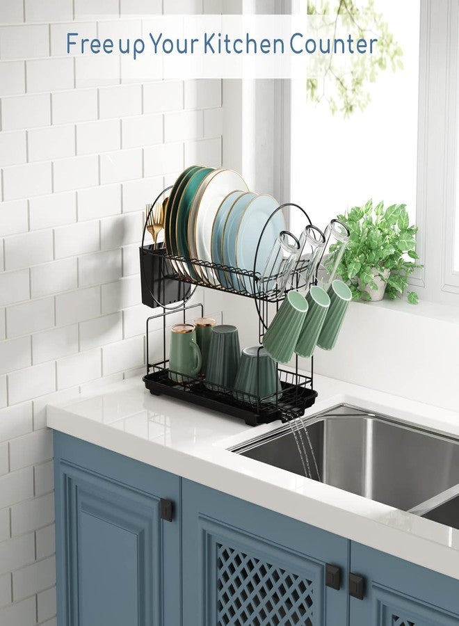 NYTRYD Dish Drying Rack, Dish Racks for Kitchen, 2 Tiers Large Dish Drainer Organizer with Utensil Holder, Kitchen Counter Organizers and Storage Rack with Drainboard. - Image 3
