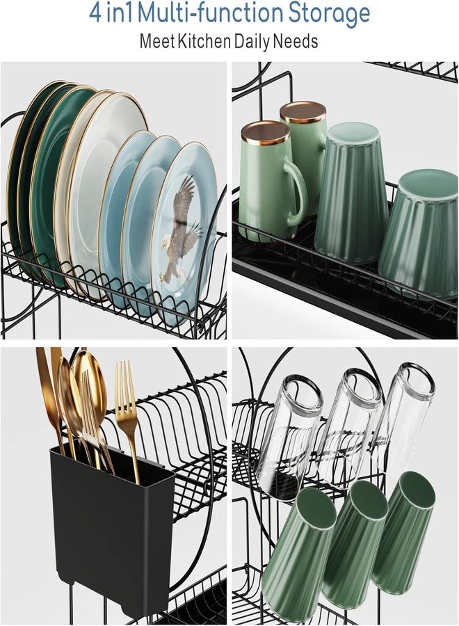 NYTRYD Dish Drying Rack, Dish Racks for Kitchen, 2 Tiers Large Dish Drainer Organizer with Utensil Holder, Kitchen Counter Organizers and Storage Rack with Drainboard. - Image 5