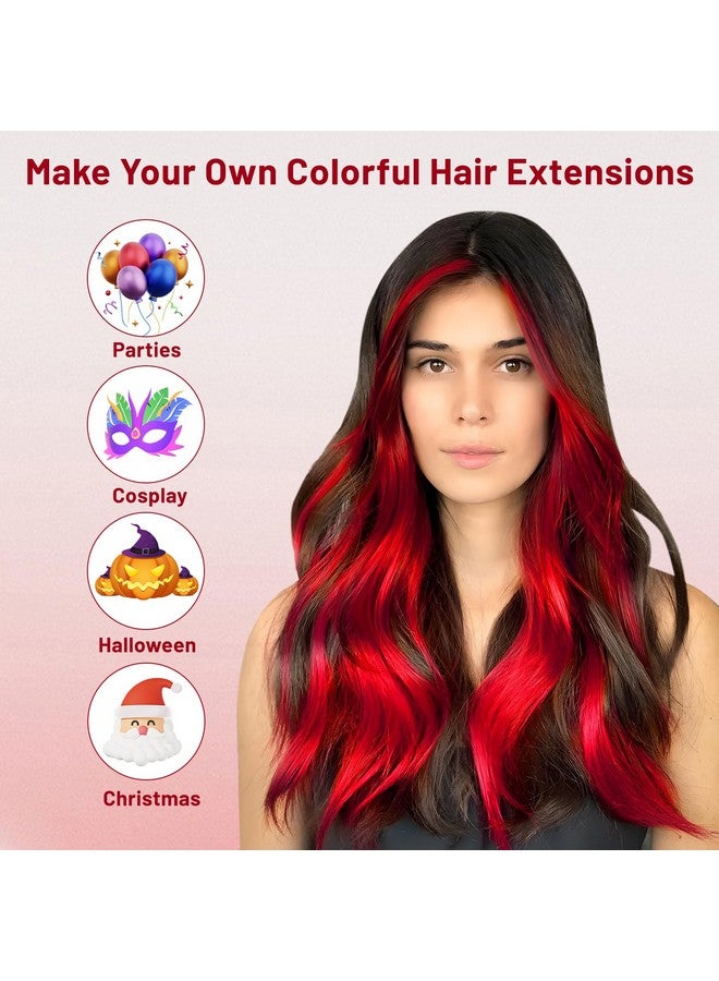 TOFAFA 16 Pcs Colored Hair Extensions Curly Wavy Clip In Synthetic Hairpiece Streak For Girls Women Kids, Multi-Colors Christmas New Year Party Highlights Cosplay Festival Gift(Red) - Image 1
