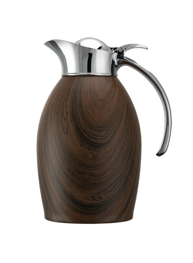 Service Ideas Nicollet Series, Vacuum Insulated Carafe water container, coffee container, 1 Liter, Fliptop Lid, Dark Wood, Designed to keep drinks cold and warm longer - Image 1