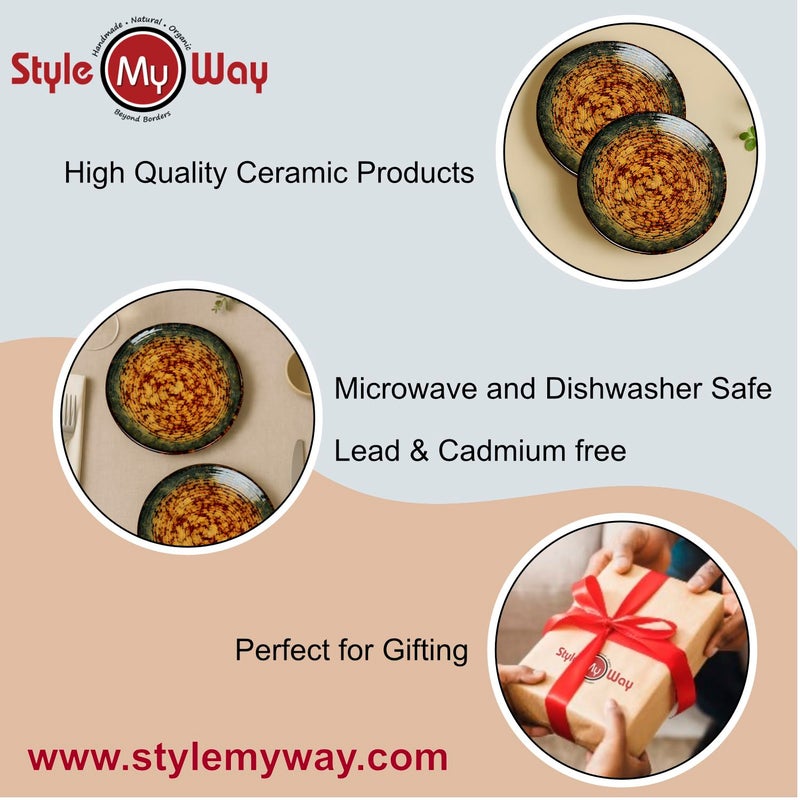StyleMyWay مجموعة أطباق ربع سيراميك مضلعة بتشطيب كهرماني أخضر (7 بوصات، مجموعة من 2) | أطباق جانبية صغيرة آمنة في غسالة الصحون والميكروويف | أطباق خزفية للوجبات الخفيفة للحفلات - Image 5