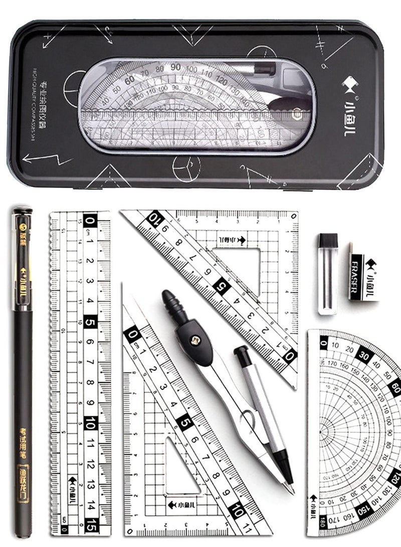 NajmStyle Maths Set, Geometry Compass Set Protractor Rulers Compass Set for Student Metal Durable Outer Box with Eraser/Ballpoint Pen - Image 1