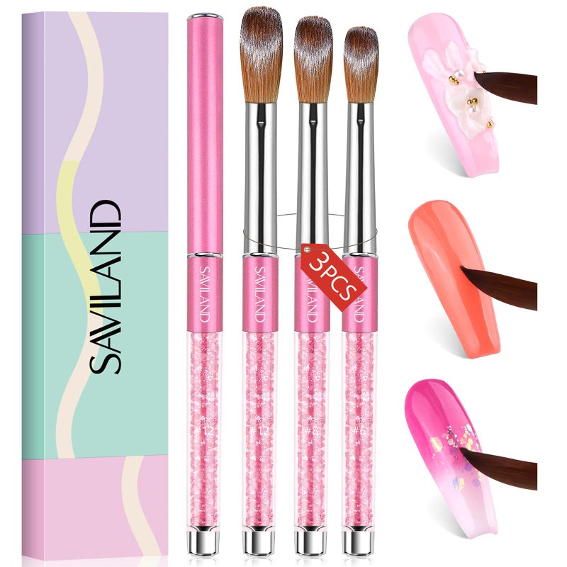 SAVILAND 3pcs Acrylic Nail Brush Set: Size 6,8,12 Professional Nail Brushes for Acrylic Application Acrylic Powder Nail Art Extension & 3D Carving Manicure Tools for Beginners Home DIY - Image 1