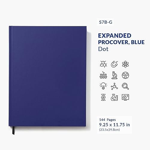 Vela Sciences Advanced S7B-G Expanded ProCover Lab Notebook, 9.25 x 11.75 in (23.5 x 30 cm), 144 Pages, Blue Synthetic Leather, Permanent Bound, 70lb Heavyweight Paper (1-Pack, Dot) - Image 2