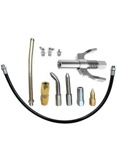 EPITECH MART EPITECH MART Grease Gun Double Handle Coupler 10000 Psi Quick Release With 18inch Black Flexible Hose Pipe 9Pc Grease Multiple Nozzles 