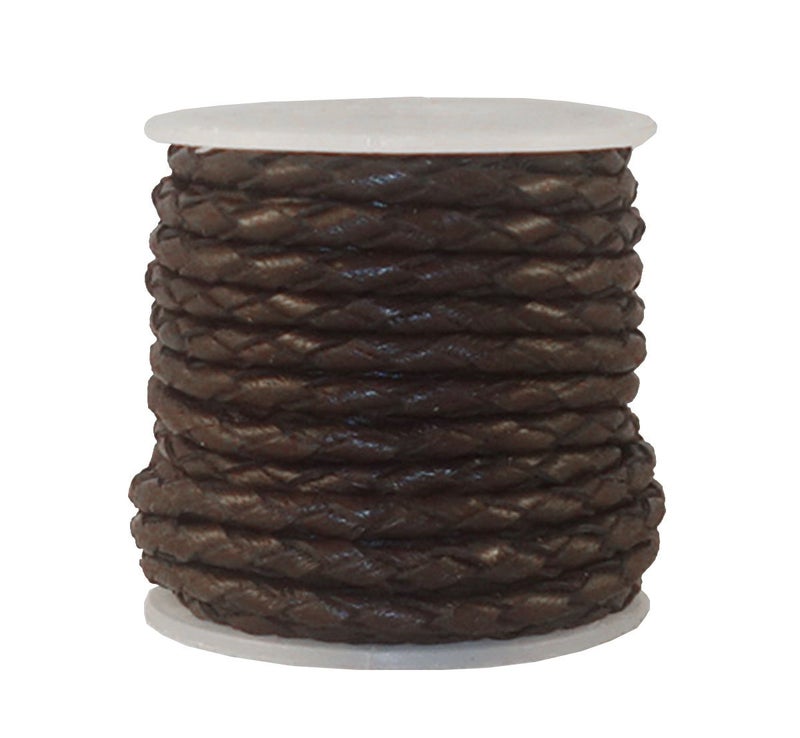 Cords Craft 30mm 4 Ply Round Braided Genuine Leather Cord Dark Brown Roll of 5 Meters - Image 2