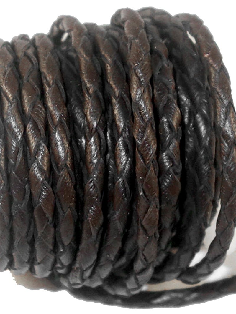 Cords Craft 30mm 4 Ply Round Braided Genuine Leather Cord Dark Brown Roll of 5 Meters - Image 1
