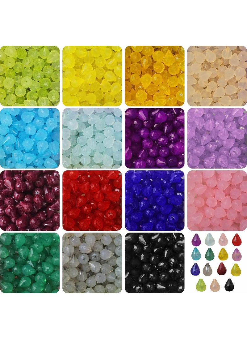 INDIKONB - INDIKONB Multicolour Acrylic Fancy Faceted Teardrop Beads | Monalisa Tear Drop Beads for Craft - 7x12mm | Total Approx 390 Beads - Image 1