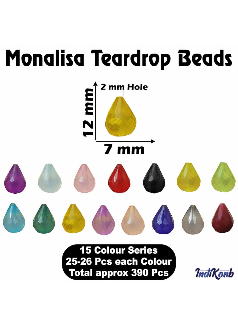 INDIKONB - INDIKONB Multicolour Acrylic Fancy Faceted Teardrop Beads | Monalisa Tear Drop Beads for Craft - 7x12mm | Total Approx 390 Beads - Image 1