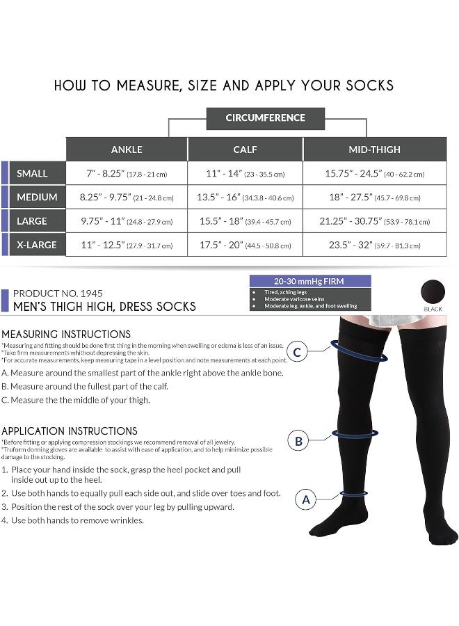 Truform Truform Men's Compression Socks, 20-30 mmHg Thigh Length, Dress Style Over Knee Full Height - Image 2
