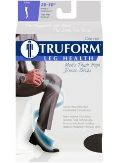 Truform Truform Men's Compression Socks, 20-30 mmHg Thigh Length, Dress Style Over Knee Full Height  - Image 5