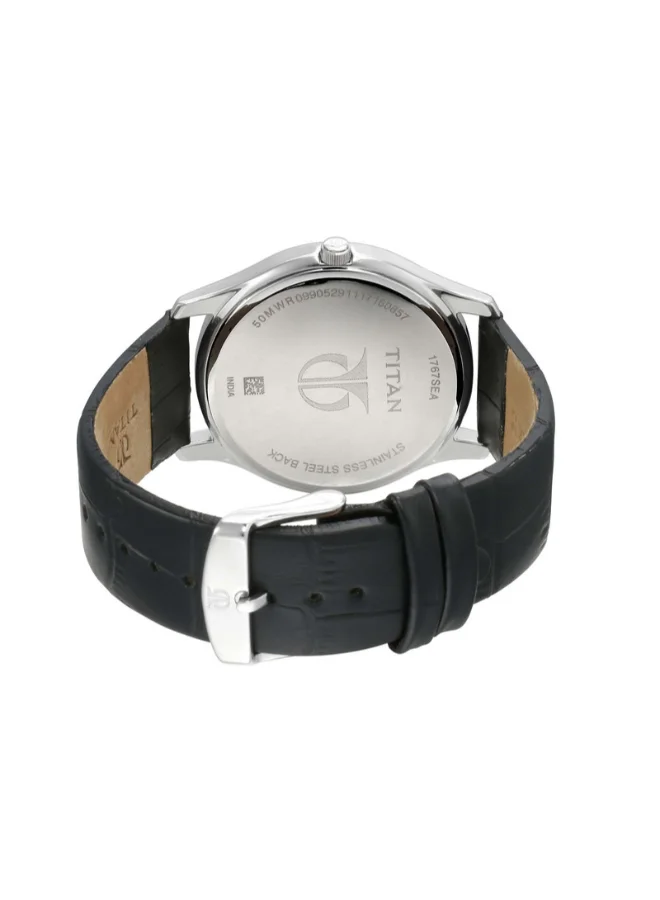 TITAN Men Analog Round Shape Leather Wrist Watch - 1767SL03 - 49.2 Mm