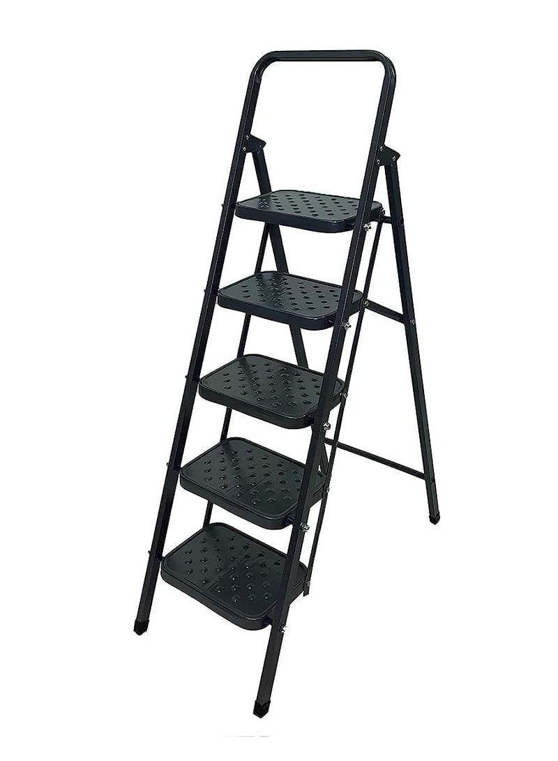 GOHAR 5 Step Folding Ladder Heavy Duty  Black - Image 1