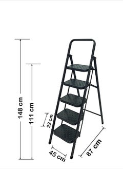 GOHAR 5 Step Folding Ladder Heavy Duty ،Black  - Image 2