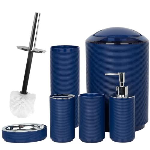 CERBIOR Bathroom Accessories Set 6 Piece Bath Ensemble Includes Soap Dispenser, Toothbrush Holder, Toothbrush Cup, Soap Dish for Decorative Countertop and Housewarming Gift (Blue) - Image 1