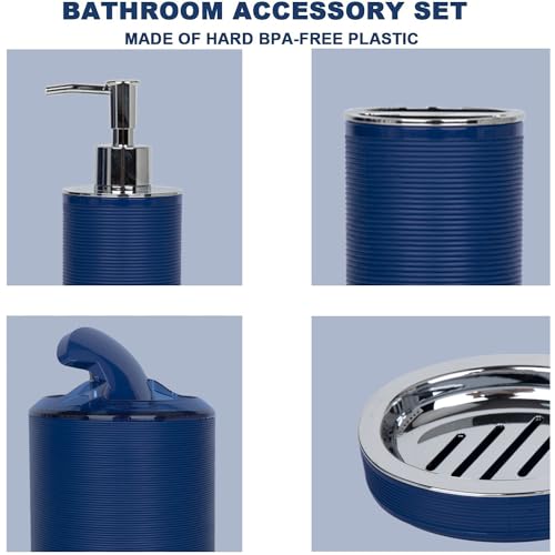 CERBIOR Bathroom Accessories Set 6 Piece Bath Ensemble Includes Soap Dispenser, Toothbrush Holder, Toothbrush Cup, Soap Dish for Decorative Countertop and Housewarming Gift (Blue) - Image 3