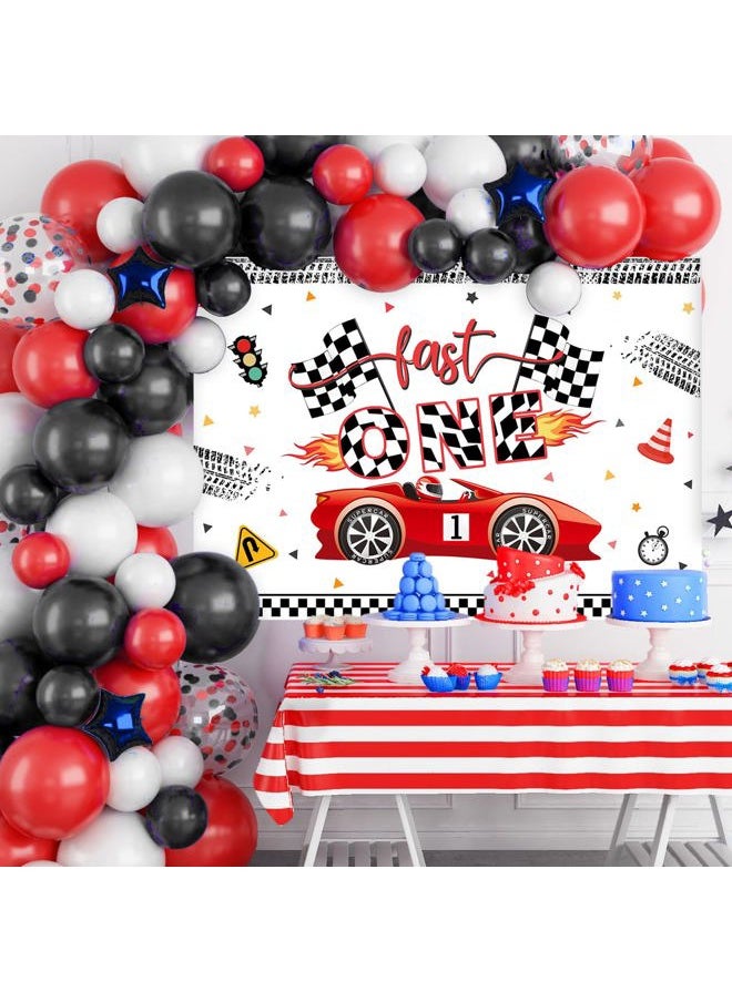 Mocsicka Fast One Birthday Backdrop Racing Car 1st Birthday Party Decor Supplies Banner for Kids Boy Cake Table Background Studio Photoshoot Props (7x5ft)(Change 3 to 1)  - Image 2