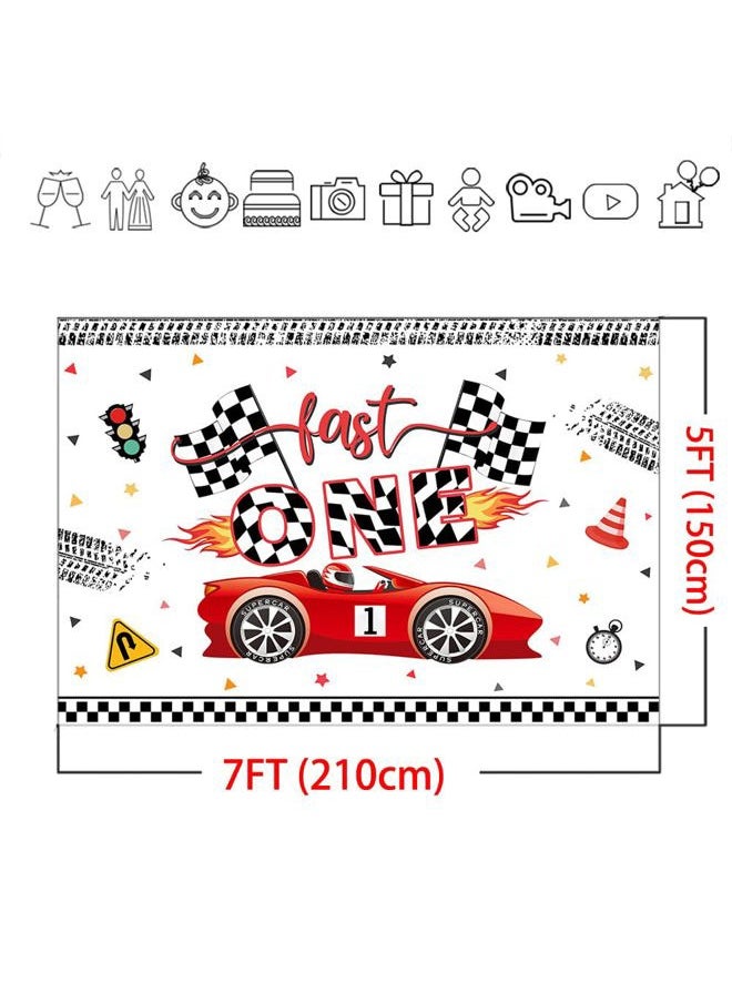 Mocsicka Fast One Birthday Backdrop Racing Car 1st Birthday Party Decor Supplies Banner for Kids Boy Cake Table Background Studio Photoshoot Props (7x5ft)(Change 3 to 1)  - Image 5
