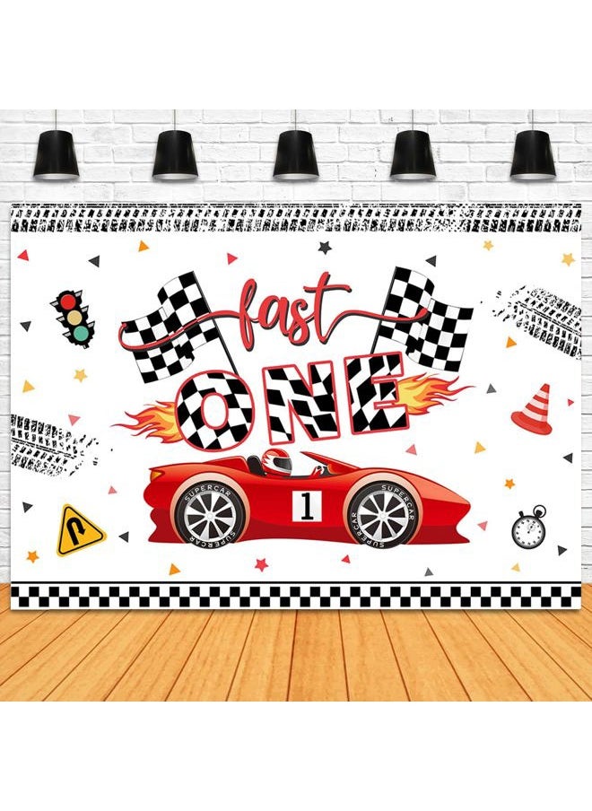 Mocsicka Fast One Birthday Backdrop Racing Car 1st Birthday Party Decor Supplies Banner for Kids Boy Cake Table Background Studio Photoshoot Props (7x5ft)(Change 3 to 1)  - Image 1