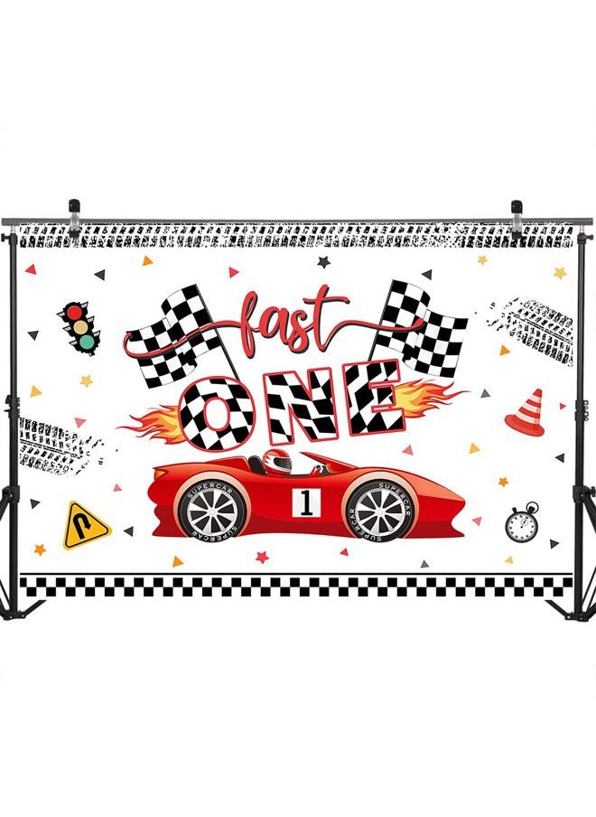 Mocsicka Fast One Birthday Backdrop Racing Car 1st Birthday Party Decor Supplies Banner for Kids Boy Cake Table Background Studio Photoshoot Props (7x5ft)(Change 3 to 1)  - Image 4