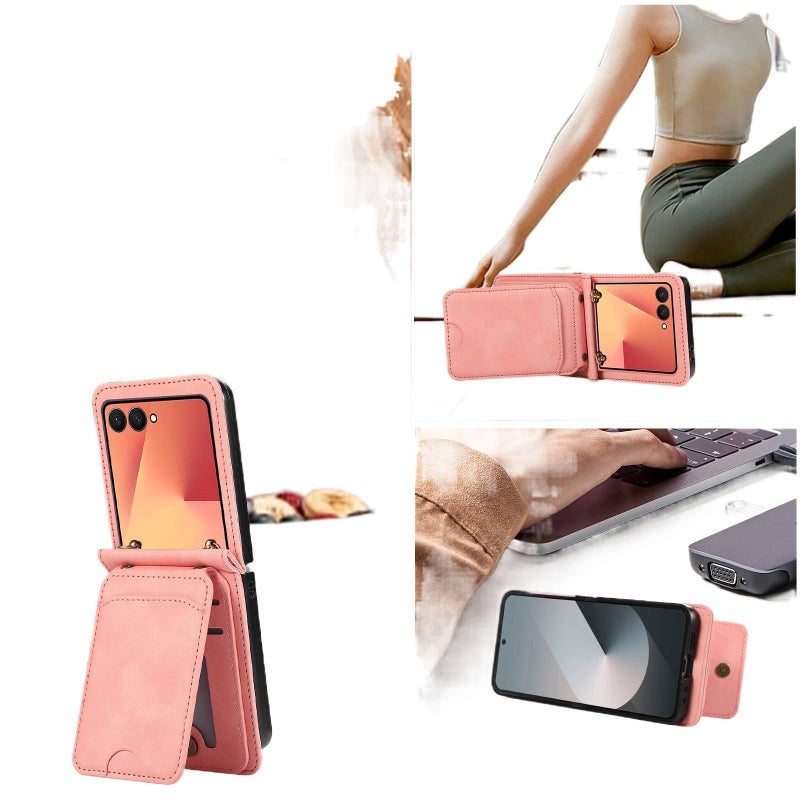 غطاء واقي | بنفسجي | ملمس جلد | حامل بطاقات | حماية من السقوط | مقاوم للصدمات لـ Samsung Galaxy Z Flip 5 - Image 3