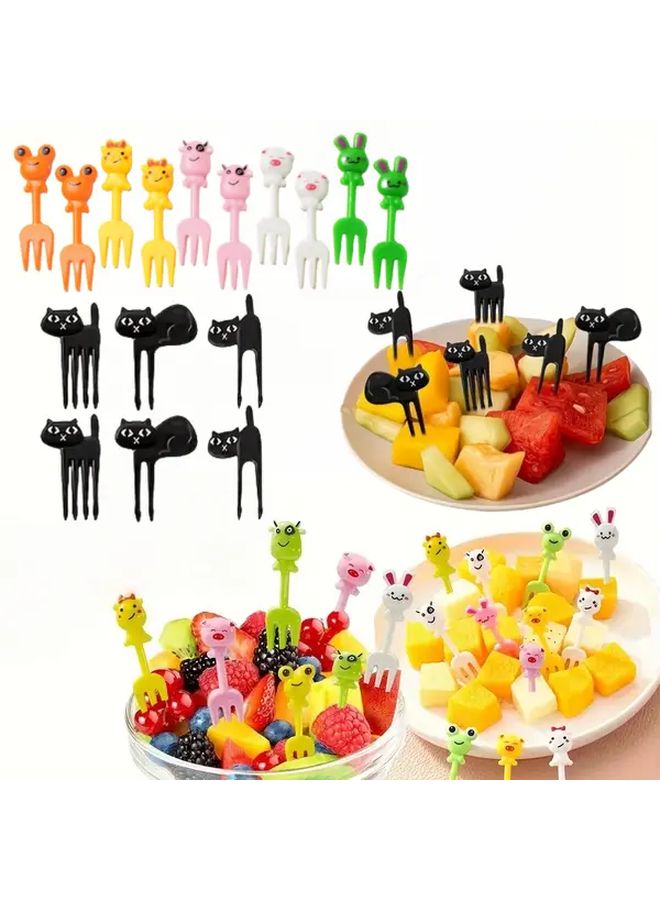 Cat Shaped Reusable Plastic Fruit Forks 6pcs For Party Cake Dessert Serving - Image 1