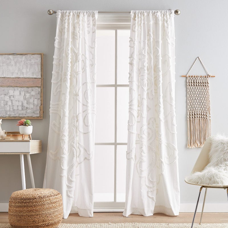 Peri Home Peri Home Gates Tufted Chenille Rod Pocket Window Curtain Panel Pair 108 Winter White