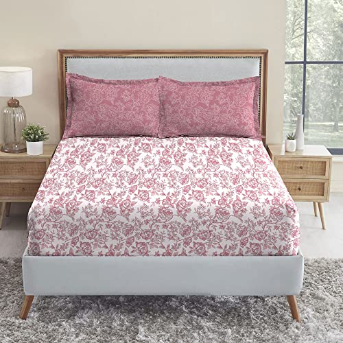 Mytrident Urban Comfort Bedsheet for Double Bed, 144 TC, 100% Cotton Bedsheet with 2 Pillow Covers, Queen Size 228 cm x 254 cm, Juliet Pink - Image 1
