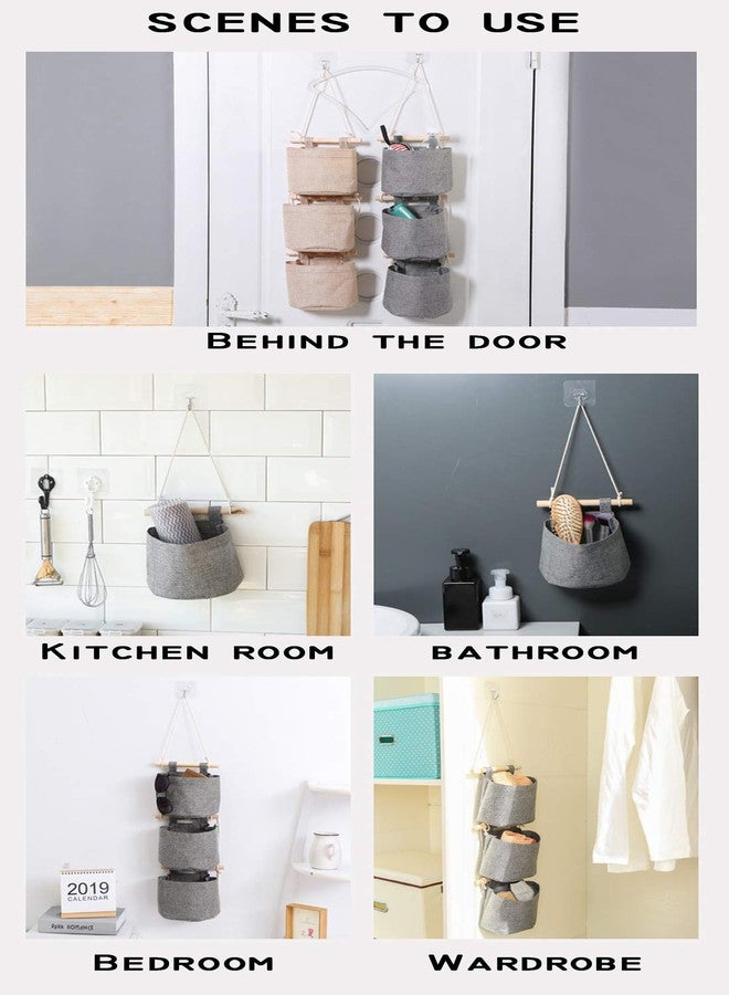 AARAINBOW 1 Pack Mini Cotton Linen Fabric Closet Washable Hanging Storage Bag with 5 Pockets Over The Wall Door Organizer for Room Bathroom (Khaki-5 Pockets) - Image 3