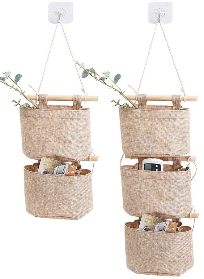 AARAINBOW 1 Pack Mini Cotton Linen Fabric Closet Washable Hanging Storage Bag with 5 Pockets Over The Wall Door Organizer for Room Bathroom (Khaki-5 Pockets) - Image 1