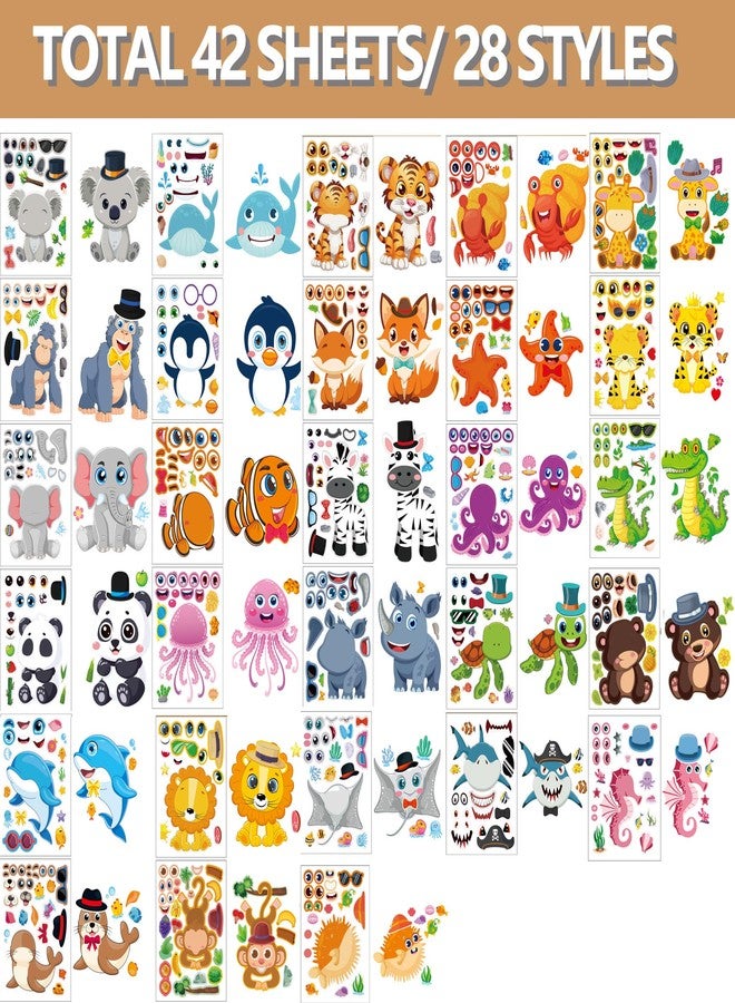 T-Antrix 42 Sheets Make Your Own Ocean&Safari Animals Stickers Make A Face Stickers for Kids Toddlers with 14 Designs DIY Craft Stickers Kids Party Favor Supplies Crafts - Image 2