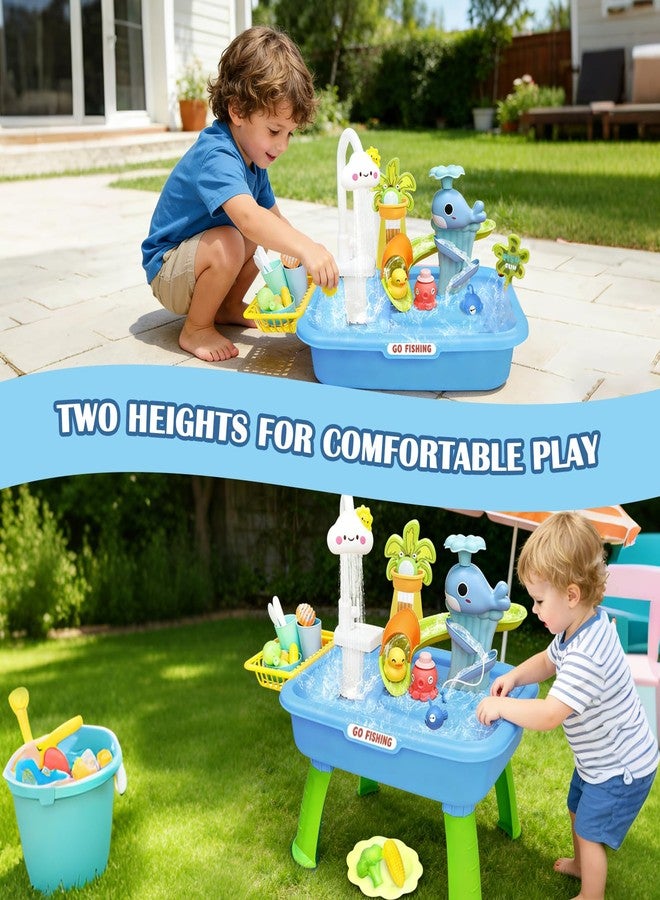 Zuffeloria Water Table for Toddlers 1-3, Play Sink for Toddlers with Waterfall Shower, Fishing Game, Whale Slide & Pretend Kitchen Toys, Summer Baby Water Toy for Outdoor Backyard Play (Blue) - Image 5