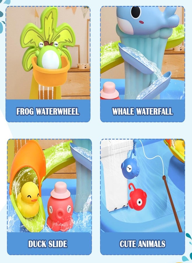 Zuffeloria Water Table for Toddlers 1-3, Play Sink for Toddlers with Waterfall Shower, Fishing Game, Whale Slide & Pretend Kitchen Toys, Summer Baby Water Toy for Outdoor Backyard Play (Blue) - Image 4