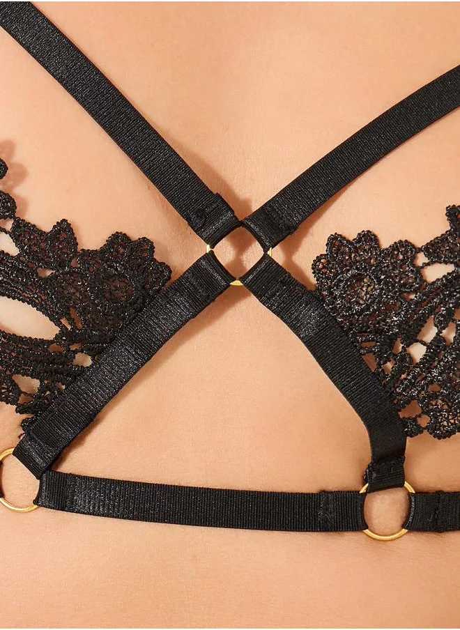 ستايلي Styli Lace Panel Bra and Thong Set