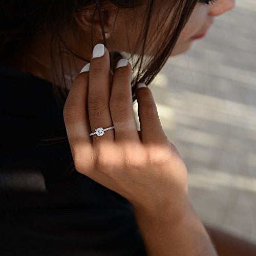 LEMON GRASS 1 Ct Halo Solitaire Cubic Zirconia Promise Engagement Ring 925 Sterling Silver Ring Sizes 6 - Image 2