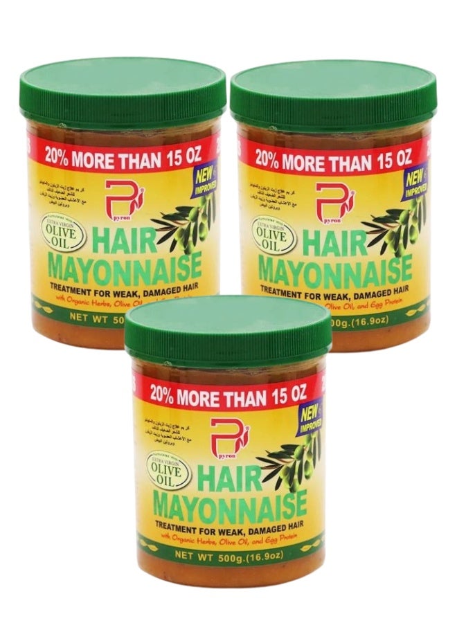 PYRON 3 Pieces Hair Mayonnaise Treatment for Weak & Damaged Hair with Olive Oil 500grams - Image 1