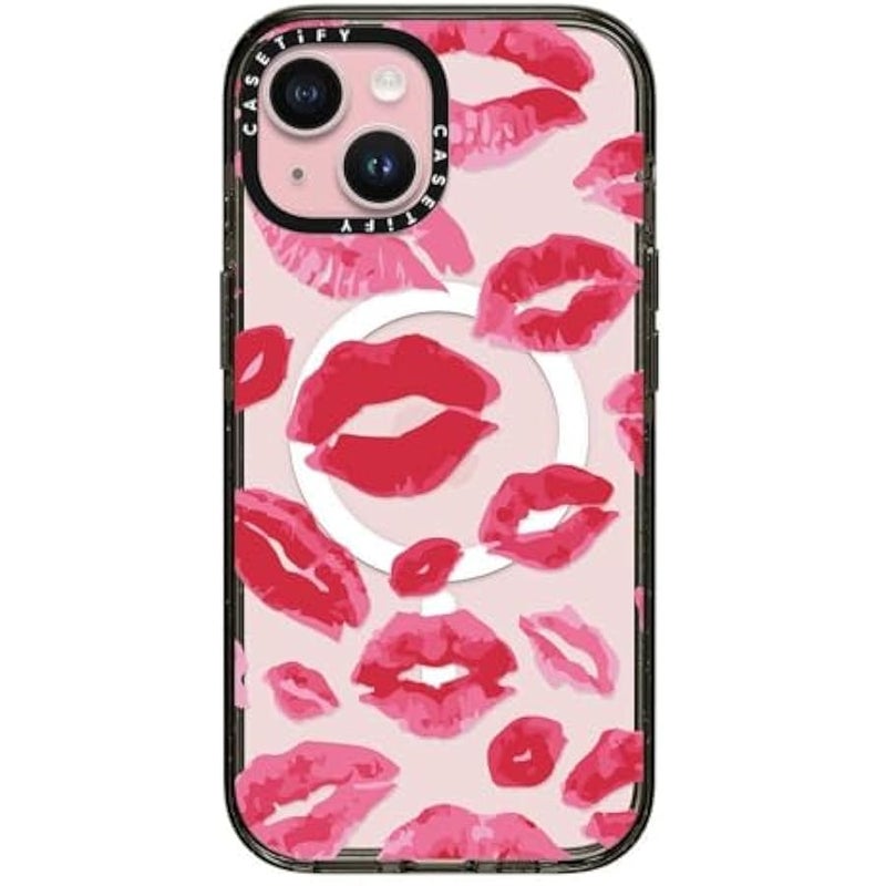 Casetify Impact iPhone 15 Case 【4X Military Grade Drop Tested / 8.2ft Drop Protection/Compatible with Magsafe】 - Lipstick Kisses - Clear Black - Image 1
