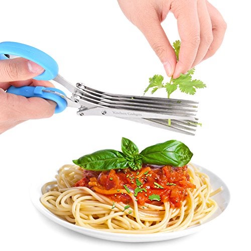 Kitchen Gadgets Herb Scissors - with Kitchen Gadgets Retail Package - Multipurpose Kitchen Shears - 5 Extremely Sharp Stainless Steel Blades - Handy Cleaning Comb - Multi Blade - Time-Saving - Chop Herbs - Image 1